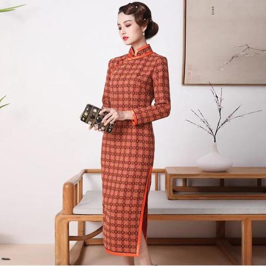 FD-QC16980262020新款高端优雅气质手工盘扣立领长袖长款开叉毛呢旗袍裙 商品图1