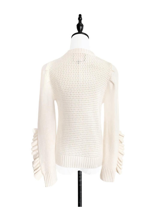 TYNVIE 袖口排花边羊绒混纺开衫 - 米白色 商品图4