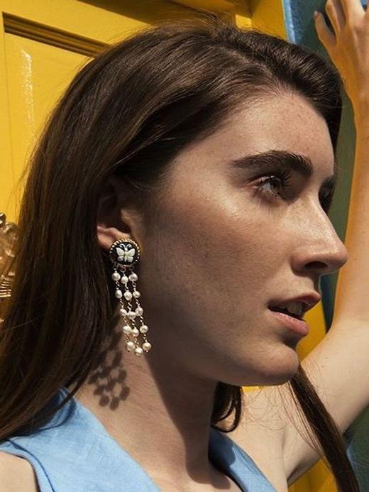 订购6周到｜Vintouch-Butterfly Cameo-黑瓷蝴蝶 珍珠流苏 耳环［意大利设计师］ 商品图3