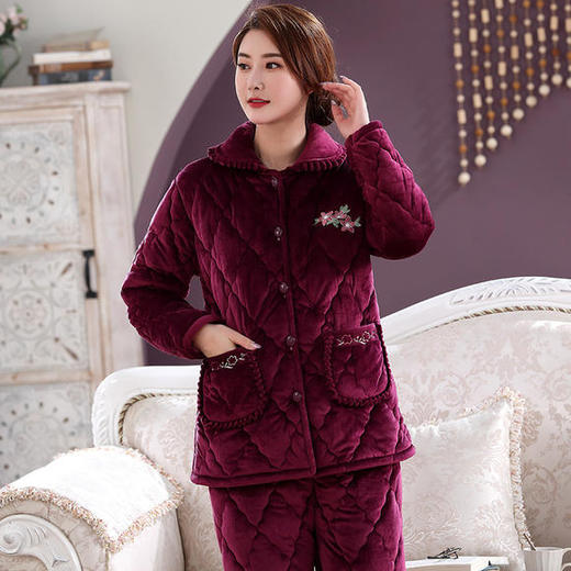 MZS-800秋冬季珊瑚绒三层夹棉加厚保暖加绒家居服 商品图1