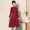 LT-8350中长裙中腰气质法式套头纯色复古气质通勤松紧腰红色女装 商品缩略图0
