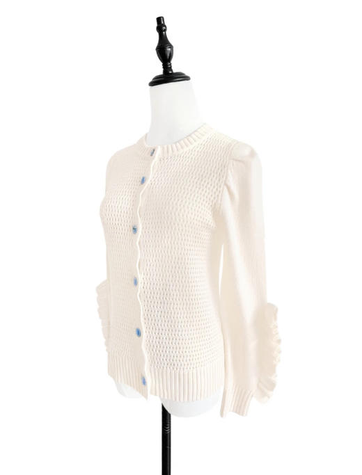 TYNVIE 袖口排花边羊绒混纺开衫 - 米白色 商品图2