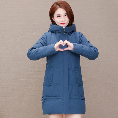 wefl-xjde20806连帽加厚保暖羽绒棉服女中长款大码气质棉衣外套