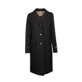 BURBERRY 巴宝莉 女士按扣细节棉质华达呢实验大衣 黑色 8015484 A1189