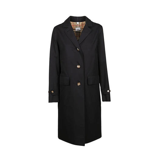 BURBERRY 巴宝莉 女士按扣细节棉质华达呢实验大衣 黑色 8015484 A1189 商品图0