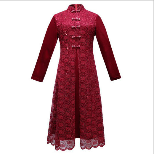 LT-8350中长裙中腰气质法式套头纯色复古气质通勤松紧腰红色女装 商品图4