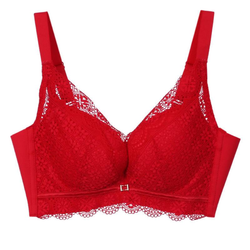 美季美优复古蕾丝大红文胸性感聚拢调整