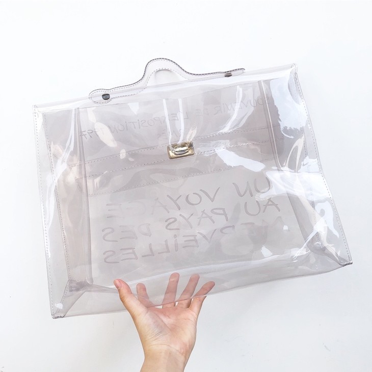 hermes爱马仕kelly40透明白色果冻pvc手提包