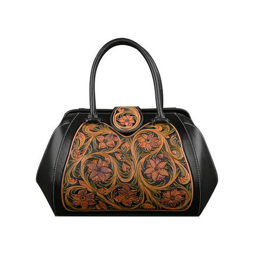 ZLPJ9881新款复古个性头层牛皮压花手提单肩包 商品图3