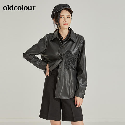 oldcolourPU皮长袖衬衫女L41013144 商品图0