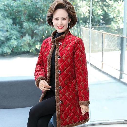 W-147新款中老年女加绒棉袄加肥加大码中长款奶奶棉袄 商品图3