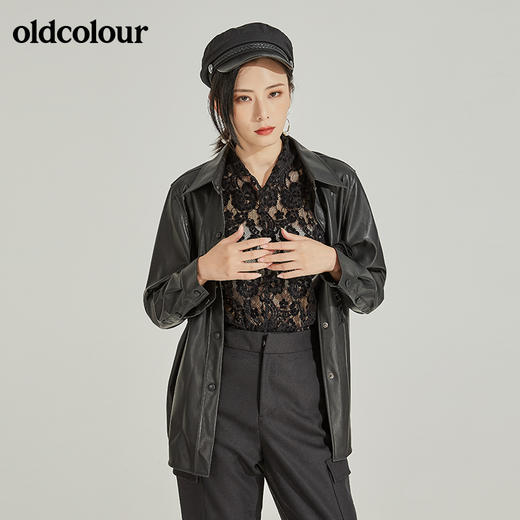 oldcolourPU皮长袖衬衫女L41013144 商品图2