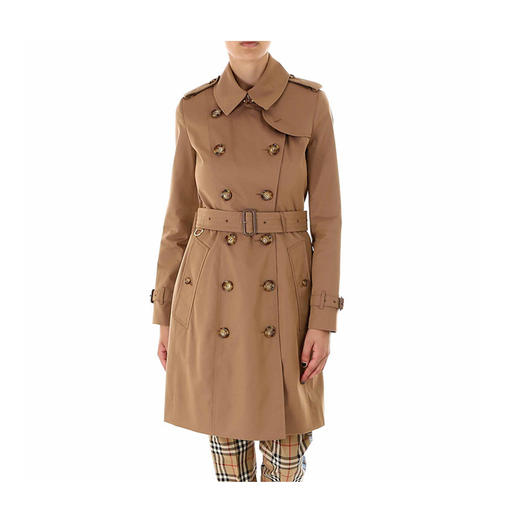 BURBERRY 巴宝莉 女士棉质华达呢中长款束腰风衣 棕色 8017480 A7213 商品图0