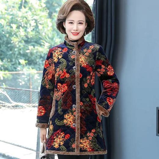 W-147新款中老年女加绒棉袄加肥加大码中长款奶奶棉袄 商品图1