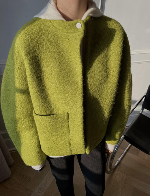 HIDEMI廓形一粒扣圈圈羊毛短款大衣/外套 商品图12