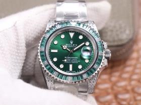 N劳li士欧洲订制版绿钻彩圈潜航者绿水鬼，定制级彩钻，纯手工独立镶嵌，精钢表带，密底，男士腕表，自动机械机芯