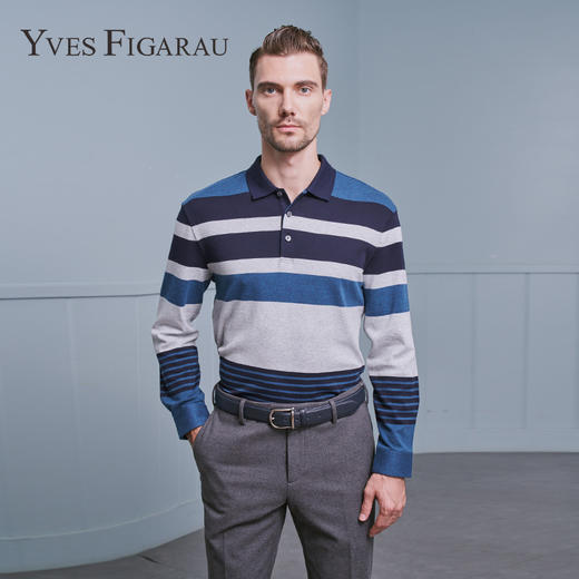 YvesFigarau伊夫·费嘉罗秋冬新款100%棉男士舒适商务职场休闲长袖T恤900908 商品图0