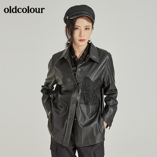 oldcolourPU皮长袖衬衫女L41013144 商品图4