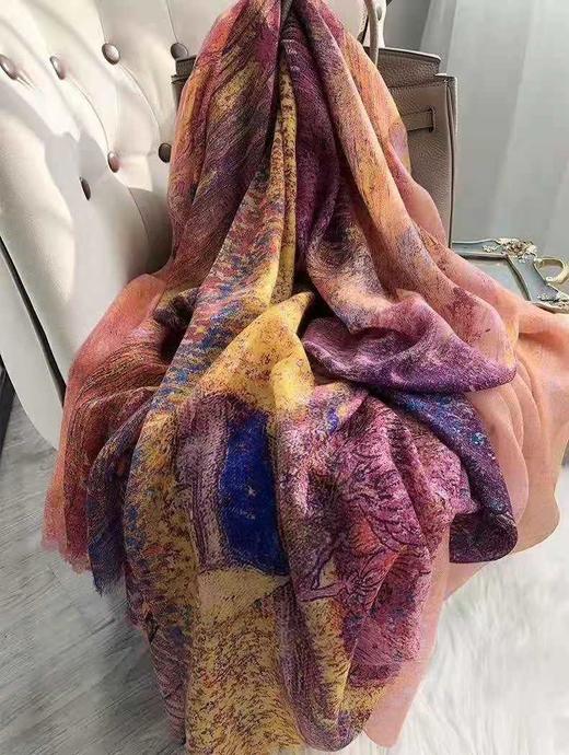 新疆高端羊绒经典手绘长巾100*200【12款】 商品图0