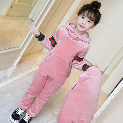 D-HPY201112新款时尚气质加绒加厚丝绒休闲运动三件套 商品图5