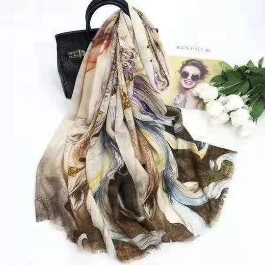 新疆高端羊绒经典手绘长巾100*200【12款】 商品图2