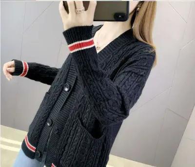 QD- MJ 针织衫女针织混纺开衫秋冬厚毛衣洋气印花 商品图5