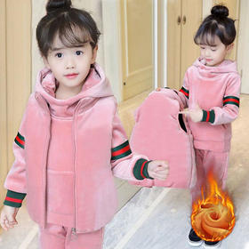 D-HPY201112新款时尚气质加绒加厚丝绒休闲运动三件套