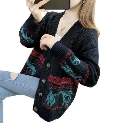 QD- MJ 针织衫女针织混纺开衫秋冬厚毛衣洋气印花 商品图10