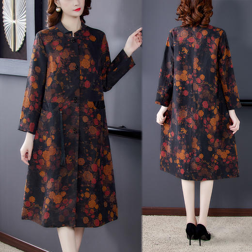 AHM  mlssmy5024复古棉麻印花拼接宽松风衣外套【优】 商品图0