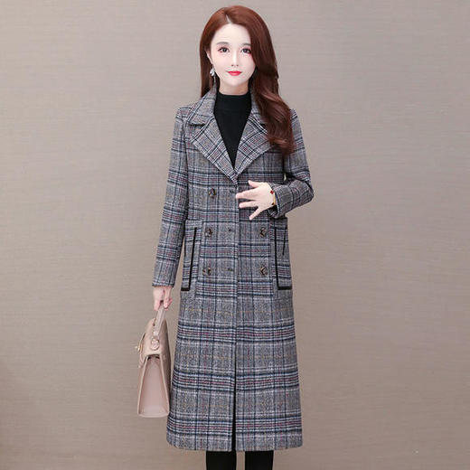 YWE-KLLC030加厚保暖格子毛呢外套女中长款大衣 商品图3