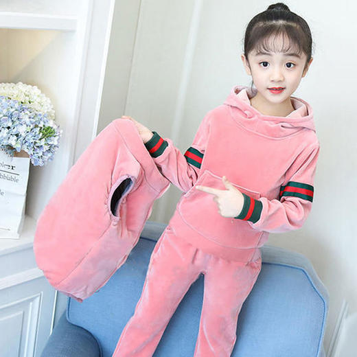 D-HPY201112新款时尚气质加绒加厚丝绒休闲运动三件套 商品图2