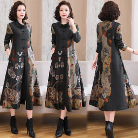 WZNH-YYG82590盘扣改良旗袍高领长袖连衣裙