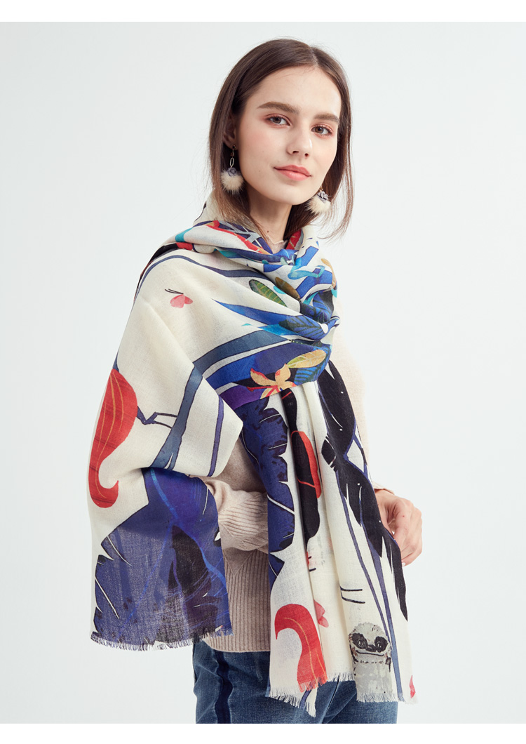 vivianliutr20521102020冬女装新款卡通动植物印花羊毛围巾