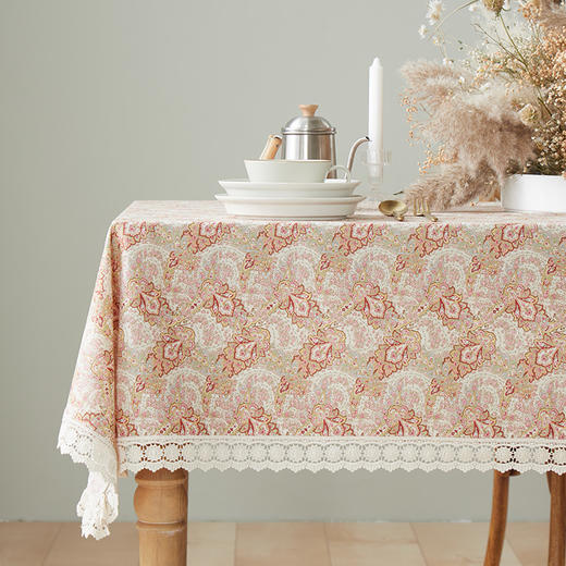 佩斯利蕾丝花边餐桌布艺全棉方桌布 商品图0