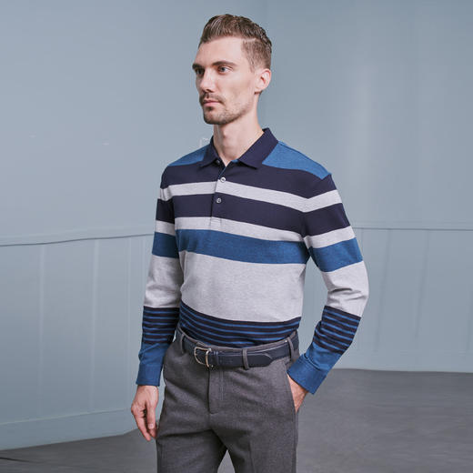 YvesFigarau伊夫·费嘉罗秋冬新款100%棉男士舒适商务职场休闲长袖T恤900908 商品图1