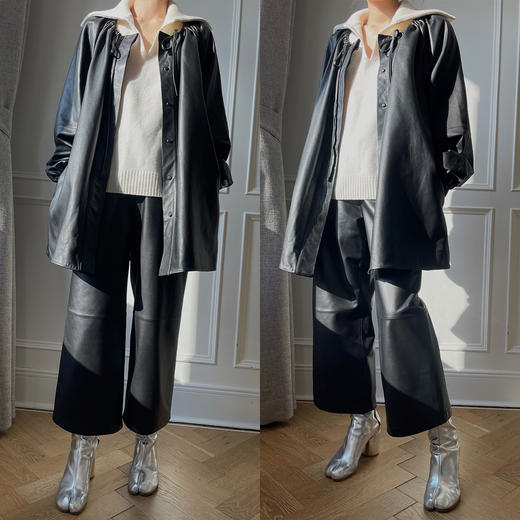 HIDEMI小羊皮抽绳设计感厚款大衣 商品图5