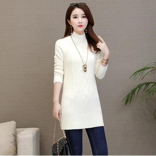 PDD-新款韩版半高领中长款套头毛衣女秋冬打底衫修身百搭长袖针织衫 商品图4