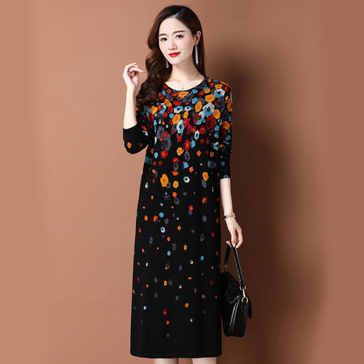 BY-9901山羊绒衫女连衣裙大码打底过膝长款毛衣裙 商品图1