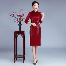 YSD05702-3高档丝绸面料修身手推绣旗袍