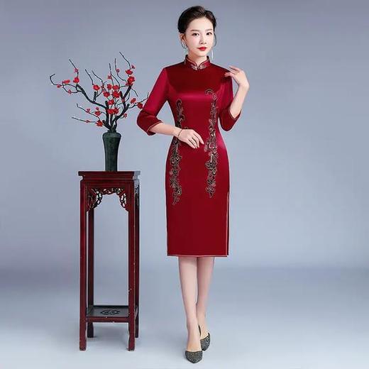 YSD05702-3高档丝绸面料修身手推绣旗袍 商品图0