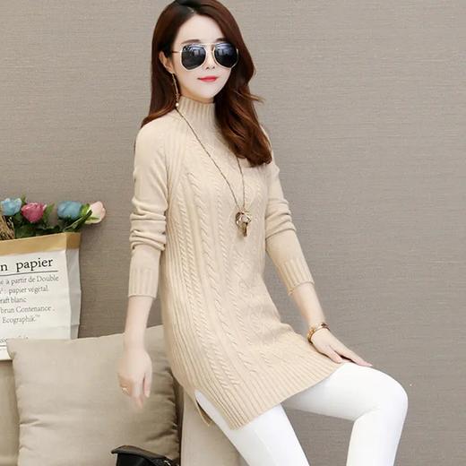 PDD-新款韩版半高领中长款套头毛衣女秋冬打底衫修身百搭长袖针织衫 商品图12
