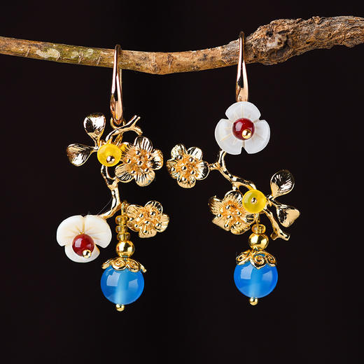 jgl-03220068新款耳坠女不对称原创设计梅花花枝耳钉