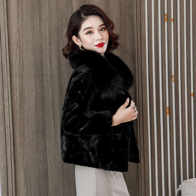 tx-0818 新款2020水貂皮草外套女短款狐狸领貂皮大衣海宁拼貂皮毛一体