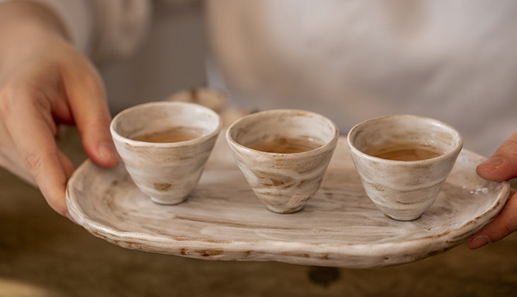 茶香记粉引手刷釉岩陶品杯手作拙朴自然古韵足品茗杯