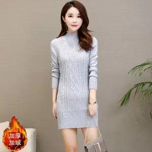 PDD-新款韩版半高领中长款套头毛衣女秋冬打底衫修身百搭长袖针织衫 商品图7