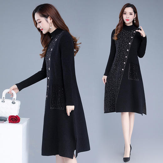 YWE  DX8022加厚气质减龄包芯绒针织连衣裙 商品图3