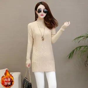 PDD-新款韩版半高领中长款套头毛衣女秋冬打底衫修身百搭长袖针织衫 商品图1