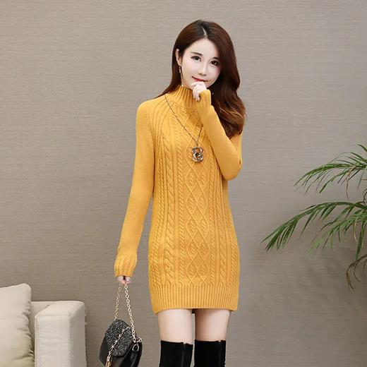 PDD-新款韩版半高领中长款套头毛衣女秋冬打底衫修身百搭长袖针织衫 商品图2