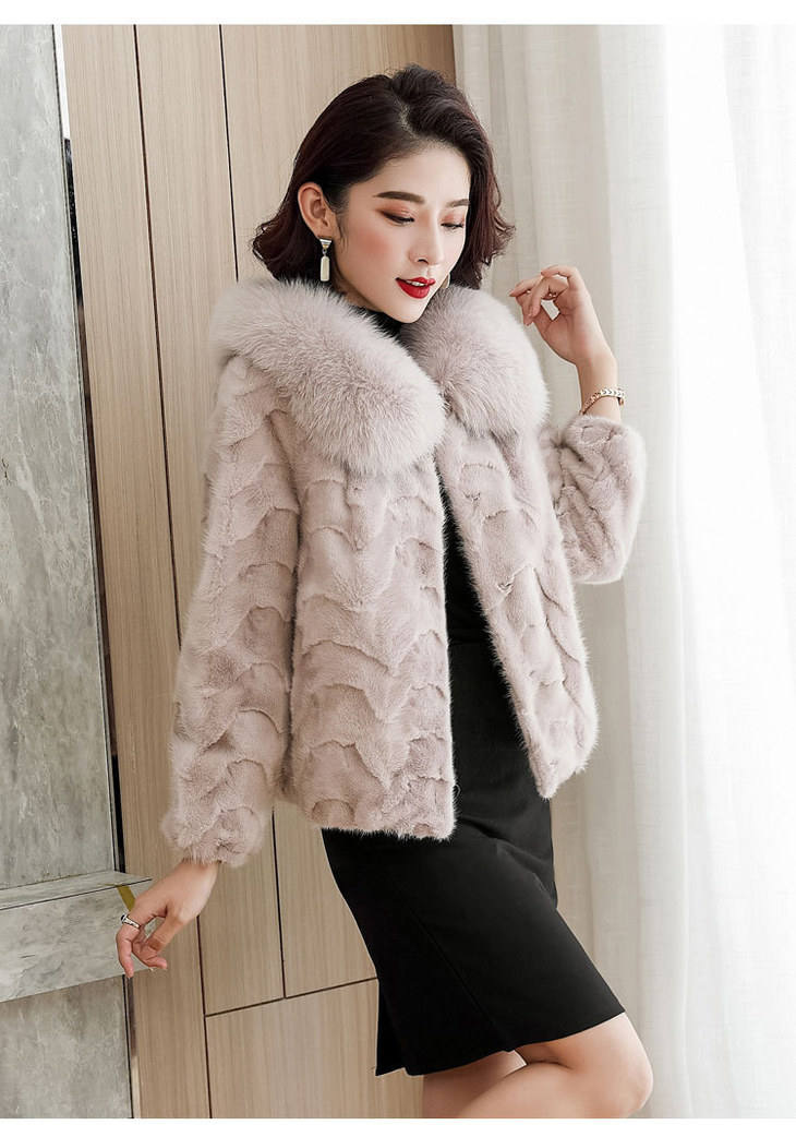 tx-0818 新款2020水貂皮草外套女短款狐狸领貂皮大衣海宁拼貂皮毛一体