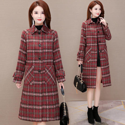 YWE-YJ8057时尚气质加厚保暖格子毛呢外套 商品图3